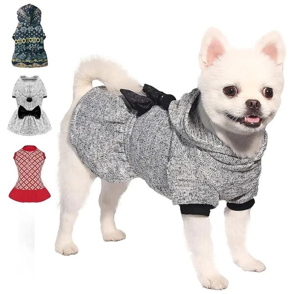 Cozy Knit Dog Sweater Dress for Small Medium Dogs with Leash Hole XS Navy Gray Red