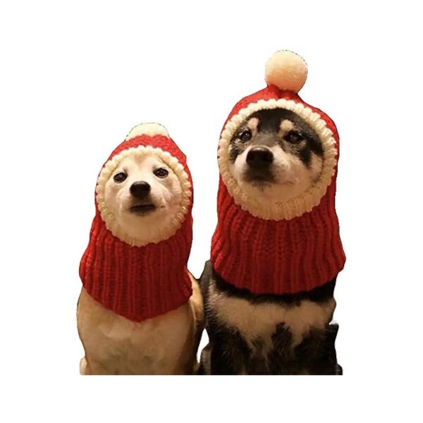 Cozy Knit Pet Cap with Pompon Crocheted Snood for Small to Large Dogs and Cats