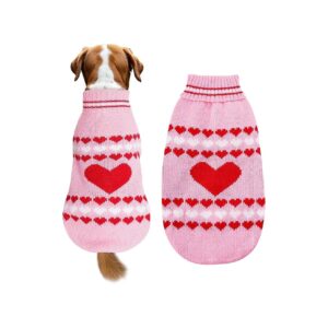 Cozy Pet Sweaters Turtleneck Winter Coat Medium Size Heart Pattern Knitted Puppy Sweater