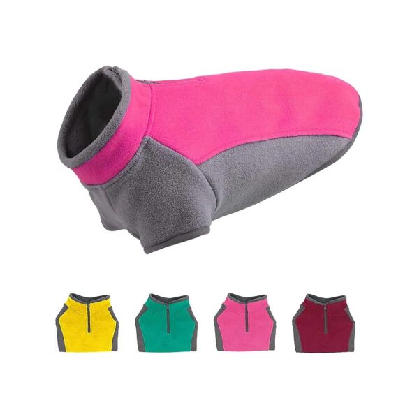 Cozy Pink Dog Fleece Coat with Half Zip and Non-Stretchy Back for Small Dogs