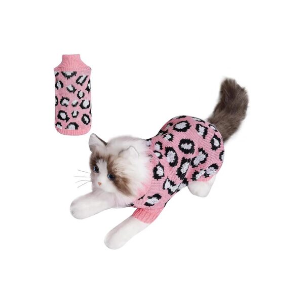 Cozy Pink Leopard Patterned Cat Sweater for Winter, Medium Size