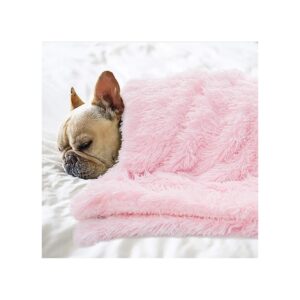 Cozy Pink Polyester Dog Blanket for Couch Bed Crate, Machine Washable and Dry Flat