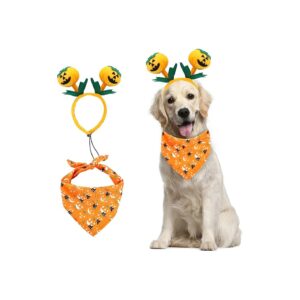 Cozy Pumpkin Headband and Bandana for Medium Large Dogs and Cats Dress up Costume