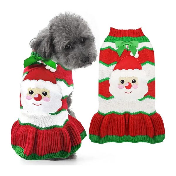 Cozy Santa Claus Christmas Sweater Dress for Small to Medium Sized Dogs and Cats