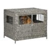 Cozy Wicker Dog Crate with Double Doors for Medium to Large Sized Dogs Grey