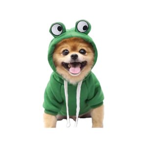 Cozy Winter Dog Jumpsuit with Eye Hood and Frog Design for Small Breed Dog Breeds