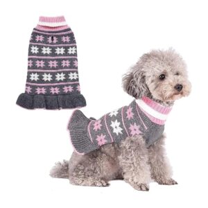 Cozy and Comfortable Dog Pullover Sweater with Classic Snowflake Pattern, X-Small, Grey