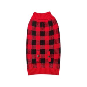 Cozy and Soft Red Buffalo Check Dog Sweater with Turtleneck and Leash Hole