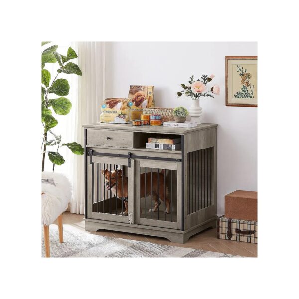 Crafted Wooden Dog Crate with Drawers and Iron Frame Door for Medium and Large Dogs