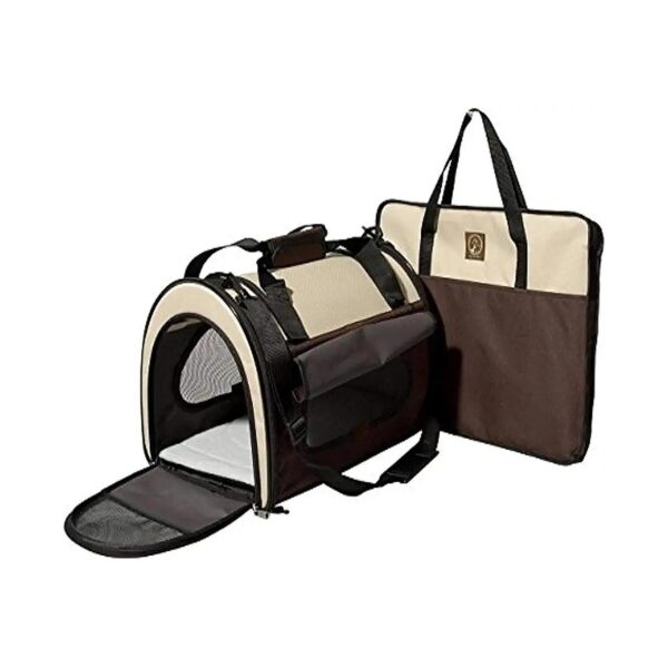 Cream Brown Soft Sided Pet Carrier for Small Dogs and Cats