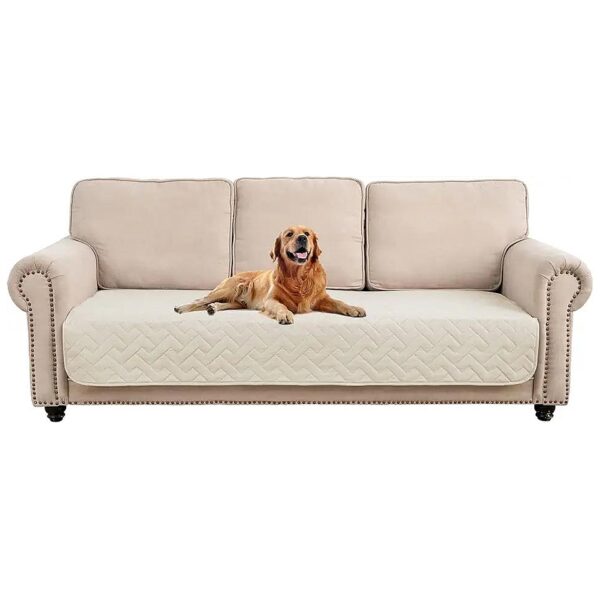 Cream Colored Waterproof Pet Bed Cover for Sofas, Chairs, and Beds with Anti-Slip Mats