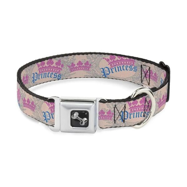 Crown Princess Oval Dog Collar with Baby Pink and Baby Blue Designs for Canines