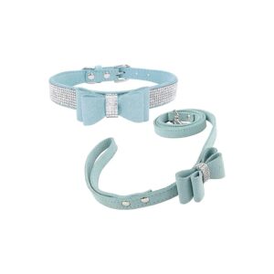 Crystal Rhinestone Pet Collar for Small to Medium Size Pets with Adjustable Velvet Leash