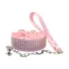 Crystal Rhinestones Diamante Jeweled Pink Medium Size Dog Collar Chain Leash Lead Set