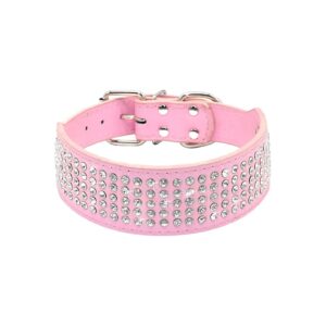 Crystal Rhinestones Dog Collar for Medium Large Dogs with Sparkling Pink Color