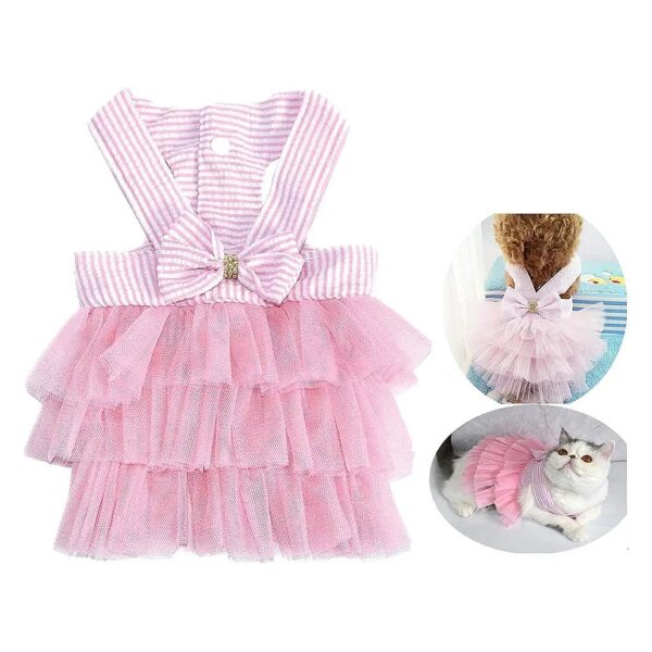 Cuddly Dog Dress with Striped Pattern and Bowknot for Small Breed Dogs and Cats