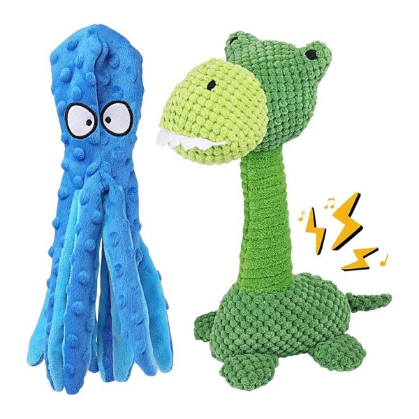 Cuddly Squeaky Plush Octopus and Frog Dog Toy for Gentle Chewers and Senior Dogs