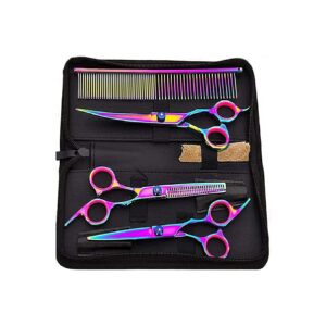 Curved Dog Grooming Scissors 7 Inch Kit with Thinning Shears and Grooming Comb for Pets