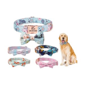 Custom Dog Collar with Metal Buckle and Bowtie for Small Medium Large Dogs to Wear