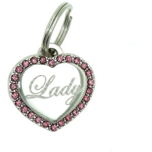 Custom Engraved Pink Rhinestones Heart-Shaped Stainless Steel Dog Cat ID Tag