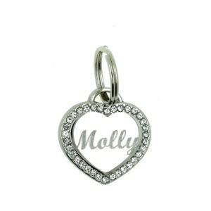 Custom Engraved Small Heart Stainless Steel Pet ID Tag with Rhinestones for Dogs and Cats