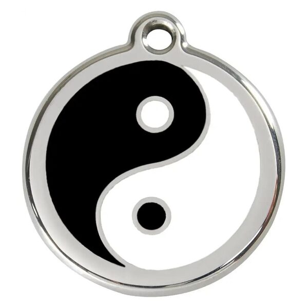 Custom Engraved Yin Yang Dog ID Tag with Stainless Steel Enamel Medium Black White