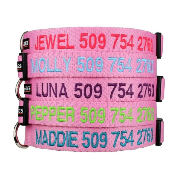 Custom Pink Dog Collars with Quick Release Buckle and Adjustable Sizes