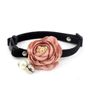 Custom Pink Suede Peony Flower Dog Collar with Bell and Pearl for Pet Fashion