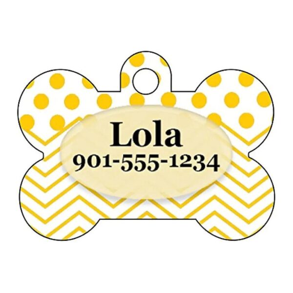 Custom Yellow Dog Tag with Polka Dots and Chevron Pattern for Your Pet's Info