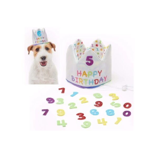 Customizable Birthday Crown Hat for Dogs and Cats with Glitter Numbers