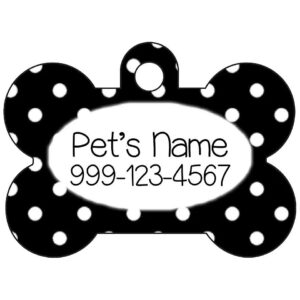 Customizable Black Polka Dot Pet ID Tags for Dogs and Cats with Free Shipping