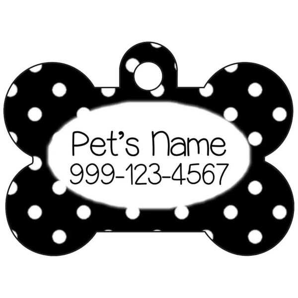 Customizable Black Polka Dot Pet ID Tags for Dogs and Cats with Free Shipping