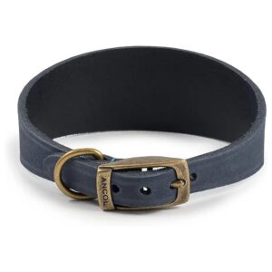 Customizable Blue Leather Dog Collar with Gold Buckle and D-Ring for Neck Sizes 30-34cm