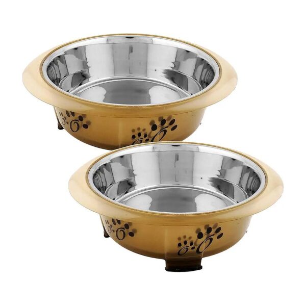 Customizable Brown Fusion Pet Bowl Set for Cats and Dogs Stainless Steel and BPA Free