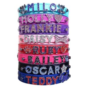 Customizable Croco PU Leather Dog Collars with Rhinestones and Engraved Names