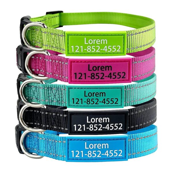 Customizable Dog Collar with Reflective Nylon and Secure Buckle