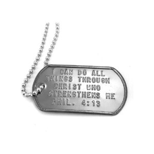 Customizable Dog Tag Necklace with Philippians 413 Verse and Stainless Steel Construction