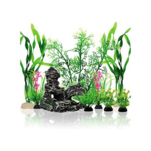 Customizable Fish Tank Decorations Plants and Rock Set for Aquariums