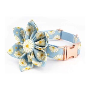 Customizable Light Blue Daisy Dog Collar with Removable Flower for Small Dogs