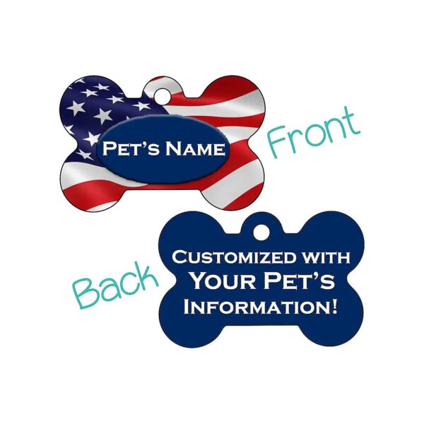 Customizable Metal Dog Tag with USA Flag and 4 Lines of Text for Pet Identification