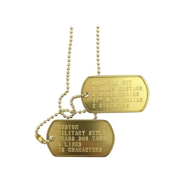 Customizable Military Style Dog Tag with 2 Brass Chains and Silicone Silencers