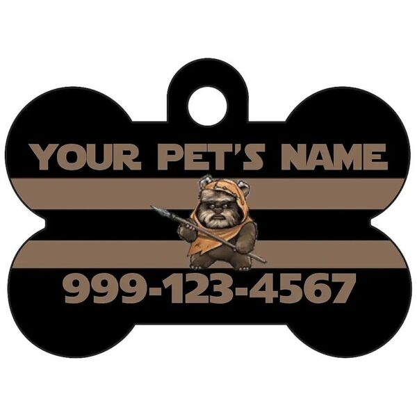 Customizable Pet Tag with Ewok Design and Pet Information