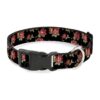 Customizable Red Roses Scattered Black Dog Collar 1 Wide Fits 15-26 Neck