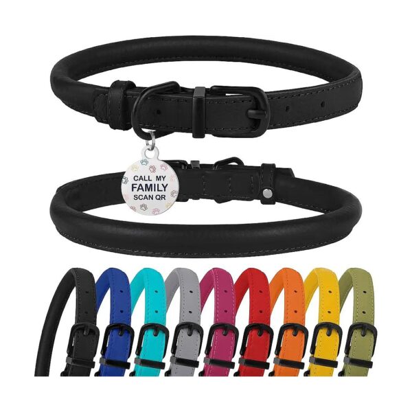 Customizable Rolled Leather Dog Collar in Black Midnight for Small to Medium Dogs