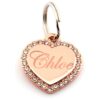 Customizable Rose Gold Plated Small Heart Pet ID Tag with Engraving and Rhinestones