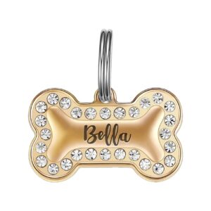 Customizable Stainless Steel Bling Pet Tag with PVD Gold Bone for Dogs and Cats