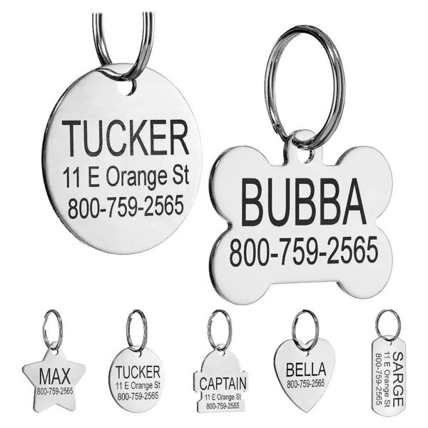 Customizable Stainless Steel Pet ID Tags for Cats and Dogs with Engraved Front and Back