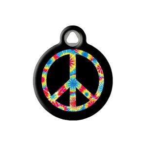 Customizable Stainless Steel Tie Dye Peace Symbol Large Pet ID Tag for Dogs