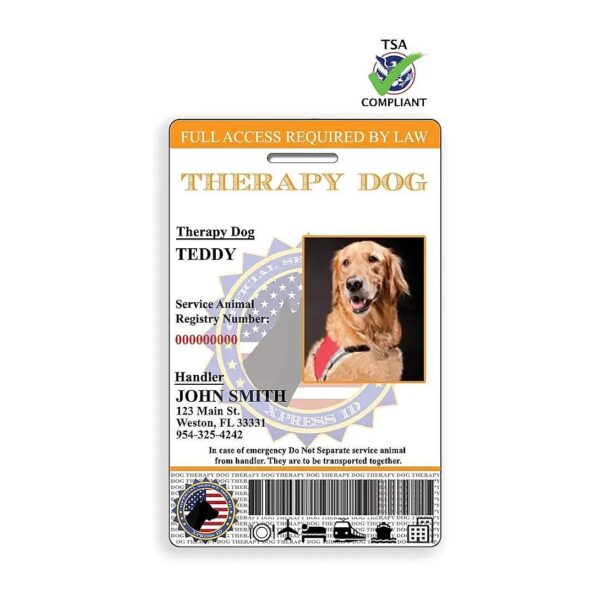 Customized Holographic Therapy Dog ID Card with Photo and National Registry Registration