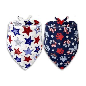 Cute 4th of July Bandana for Cats and Dogs, Patriotic Paws and Stars Print, Large Size